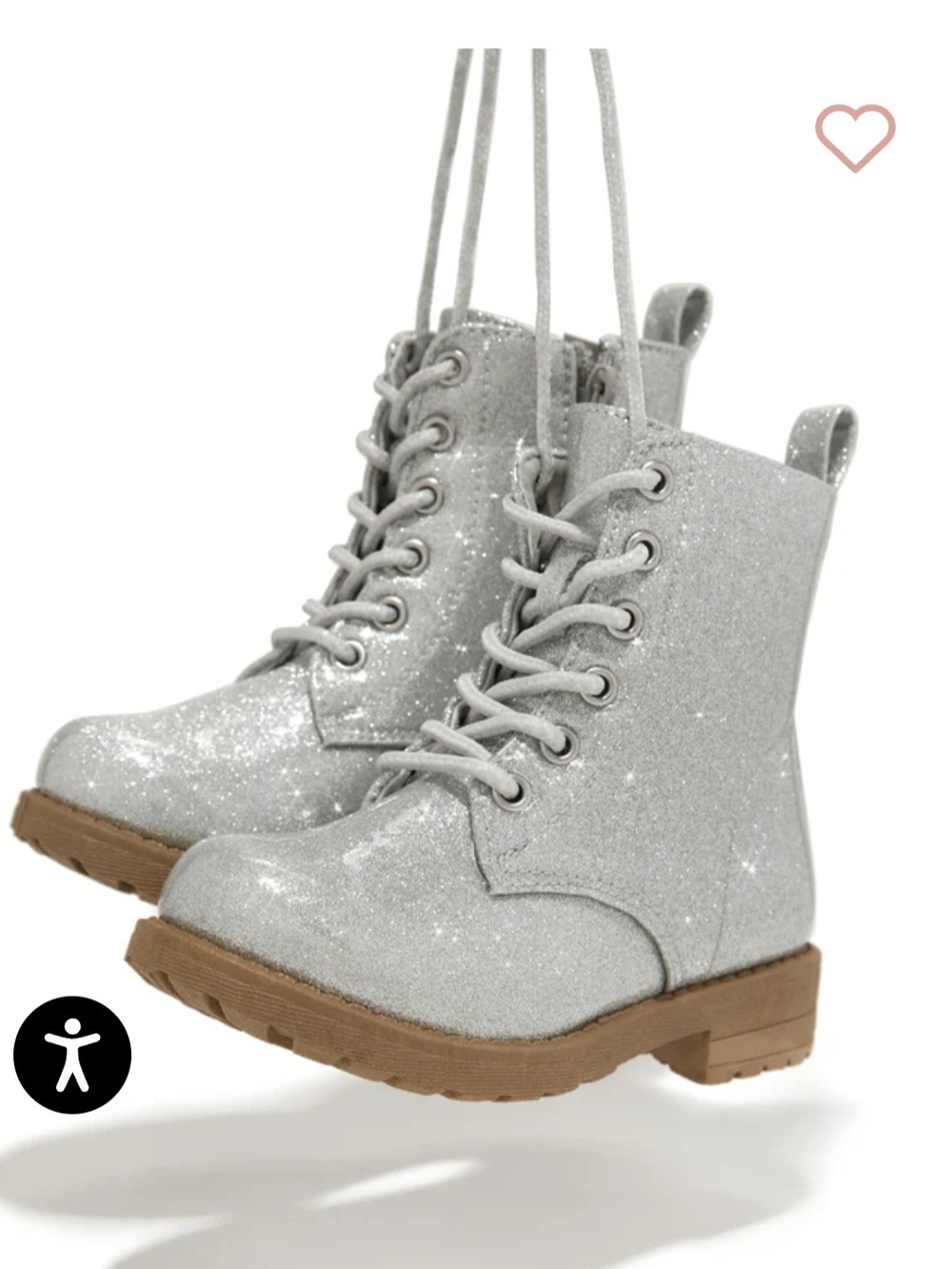 Kids Glitter Lace-Up Boots in Silver